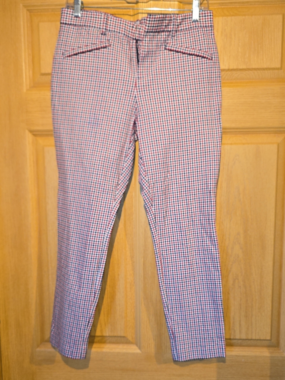 GAP Ankle Cropped Slim Pants in Red & Blue Gingham